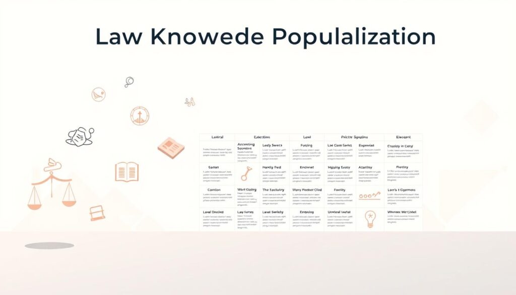 A Detailed Infographic Illustration Depicting &Quot;Law Knowledge Popularization&Quot; With A Clean, Modern Aesthetic. In The Foreground, A Series Of Simplified Legal Icons And Symbols Float Against A Minimalist Background. The Middle Ground Features A Grid-Like Arrangement Of Legal Concepts And Explanations, Presented In A Visually Engaging Manner. The Background Has Subtle Geometric Patterns And A Soft, Muted Color Palette To Create A Sense Of Depth And Professionalism. The Overall Composition Is Balanced, Allowing The Key Information To Be Easily Understood, While Maintaining A Visually Striking And Educational Appearance.