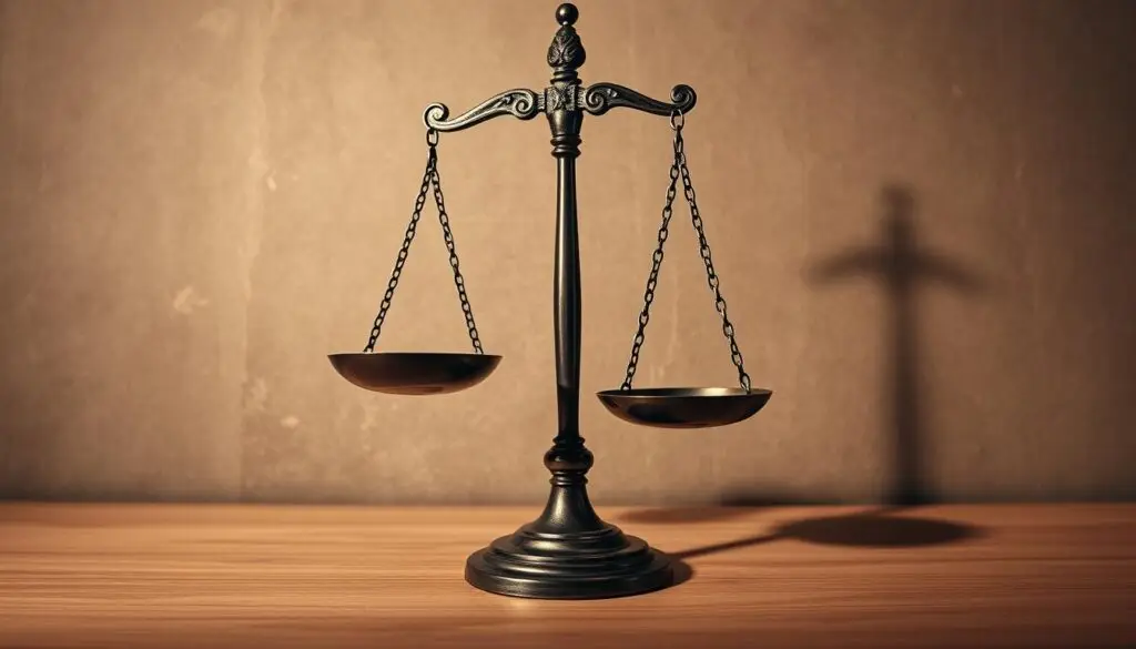 A high-contrast, wide-angled shot of a legal scale sculpture set against a somber, sepia-toned backdrop, symbolizing the weighty, complex nature of marriage law. The scale's intricate metalwork casts dramatic shadows, evoking a sense of impartiality and deliberation. The background features a muted, textured wall, hinting at the institutional setting of the legal system. Soft, directional lighting illuminates the scene, creating a pensive, reflective atmosphere to match the subject matter. A high-contrast, wide-angled shot of a legal scale sculpture set against a somber, sepia-toned backdrop, symbolizing the weighty, complex nature of marriage law. The scale's intricate metalwork casts dramatic shadows, evoking a sense of impartiality and deliberation. The background features a muted, textured wall, hinting at the institutional setting of the legal system. Soft, directional lighting illuminates the scene, creating a pensive, reflective atmosphere to match the subject matter.