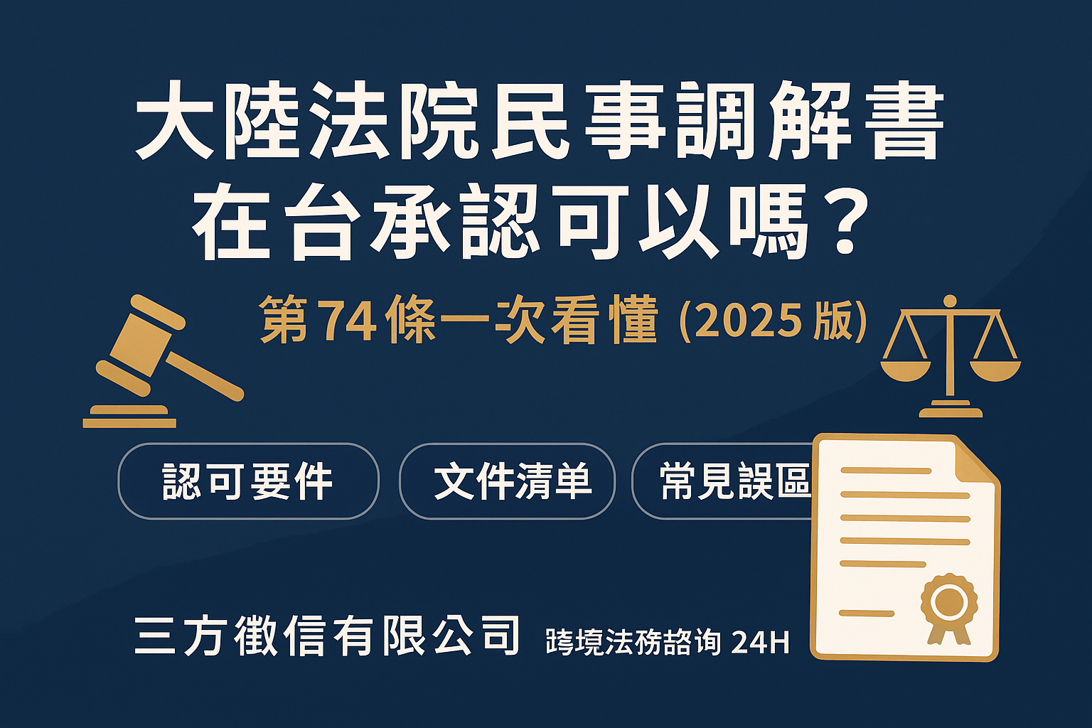 大陸法院調解書可在台承認嗎-第74條審查重點 三方徵信社-律師見證/合約保證 大陸法院調解書