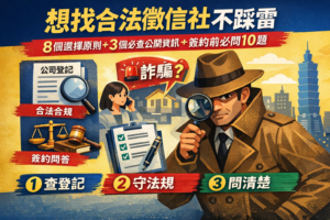 想找合法徵信社不踩雷:8 個選擇原則+3 個必查公開資訊 三方徵信社-律師見證/合約保證 合法徵信社